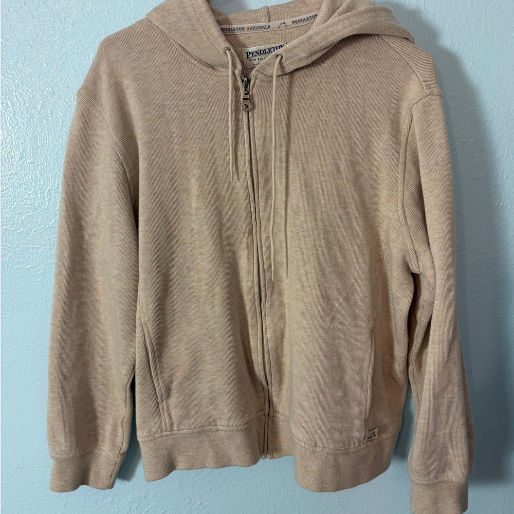Pendleton Originals Mens XL Full Zip Hoodie Oatmeal 100% Cotton Ribbed Gorpcore